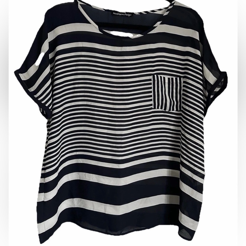 Madison Paige Striped Top Womens XL Semi Sheer Flowy Career Nautical Lightweight